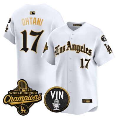 LA Dodgers 2025 World Series Champions Vapor Premier Limited Jersey - LA Gothic Edition - White Gold / Shohei Ohtani