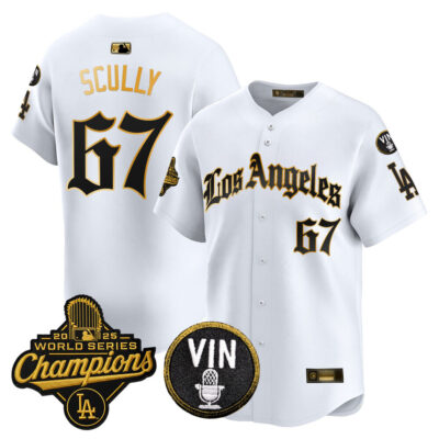 LA Dodgers 2025 World Series Champions Vapor Premier Limited Jersey - LA Gothic Edition - White Gold / Vin Scully