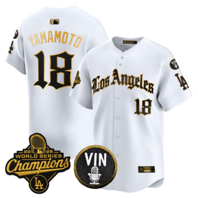 LA Dodgers 2025 World Series Champions Vapor Premier Limited Jersey - LA Gothic Edition - White Gold / Yamamoto