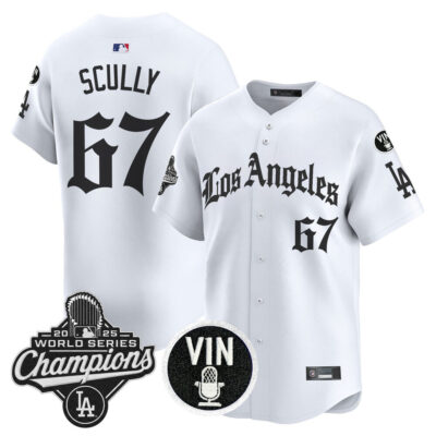 LA Dodgers 2025 World Series Champions Vapor Premier Limited Jersey - LA Gothic Edition - White / Vin Scully