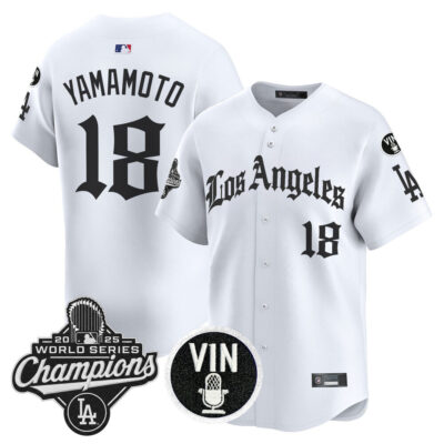 LA Dodgers 2025 World Series Champions Vapor Premier Limited Jersey - LA Gothic Edition - White / Yamamoto