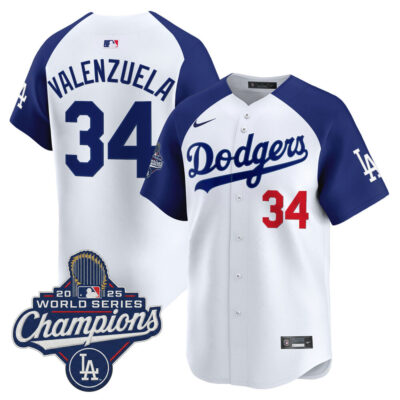 LA Dodgers 2025 World Series Champions Vapor Premier Limited Jersey - White Alternate / Fernando Valenzuela