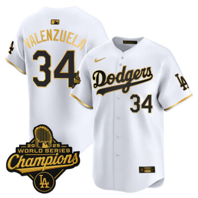 LA Dodgers 2025 World Series Champions Vapor Premier Limited Jersey - White Gold / Fernando Valenzuela