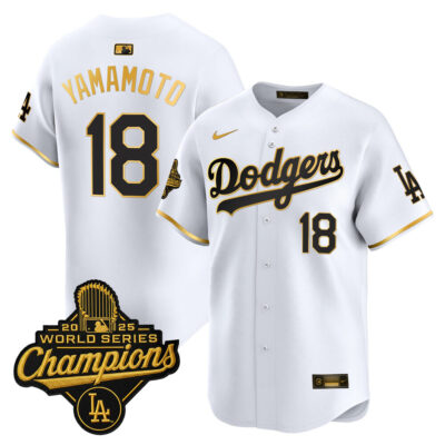LA Dodgers 2025 World Series Champions Vapor Premier Limited Jersey - White Gold / Yamamoto