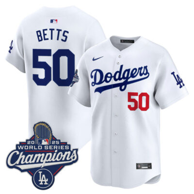 LA Dodgers 2025 World Series Champions Vapor Premier Limited Jersey - White / Mookie Betts