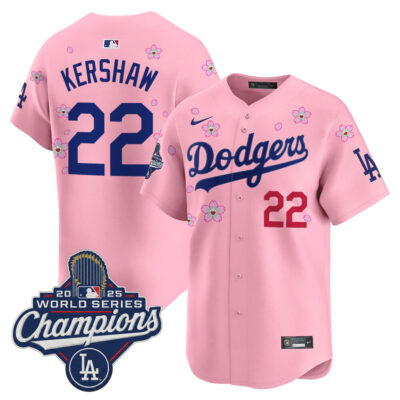 LA Dodgers 2025 World Series Champions x Tokyo Series Vapor Premier Limited Jersey - Cherry Blossom / Clayton Kershaw