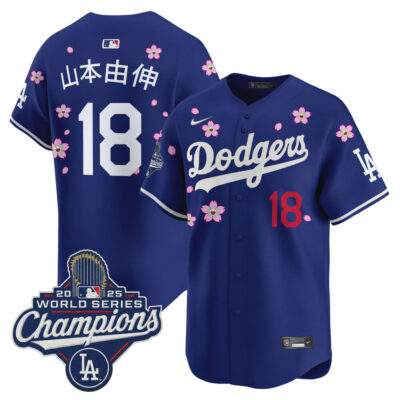 LA Dodgers 2025 World Series Champions x Tokyo Series Vapor Premier Limited Jersey - Royal / Yamamoto (Kanji)