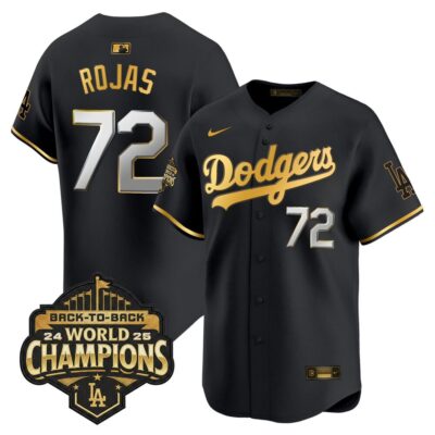 LA Dodgers #72 Miguel Rojas 2025 World Series Champions Vapor Premier Limited Jersey - Black Gold / Back2Back