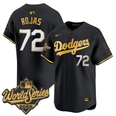 LA Dodgers #72 Miguel Rojas 2025 World Series Champions Vapor Premier Limited Jersey - Black Gold / World Series