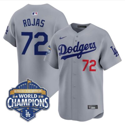 LA Dodgers #72 Miguel Rojas 2025 World Series Champions Vapor Premier Limited Jersey - Gray / Back2Back