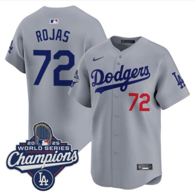 LA Dodgers #72 Miguel Rojas 2025 World Series Champions Vapor Premier Limited Jersey - Gray / Champions