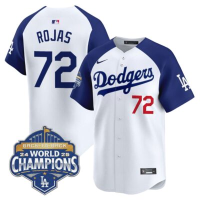 LA Dodgers #72 Miguel Rojas 2025 World Series Champions Vapor Premier Limited Jersey - White Alternate / Back2Back