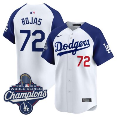 LA Dodgers #72 Miguel Rojas 2025 World Series Champions Vapor Premier Limited Jersey - White Alternate / Champions