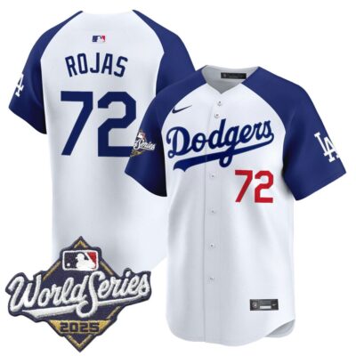LA Dodgers #72 Miguel Rojas 2025 World Series Champions Vapor Premier Limited Jersey - White Alternate / World Series