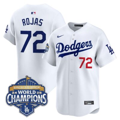 LA Dodgers #72 Miguel Rojas 2025 World Series Champions Vapor Premier Limited Jersey - White / Back2Back