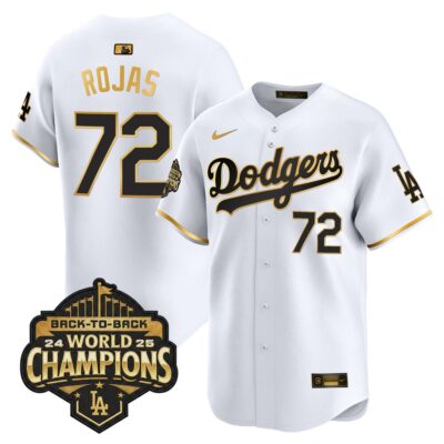 LA Dodgers #72 Miguel Rojas 2025 World Series Champions Vapor Premier Limited Jersey - White Gold / Back2Back