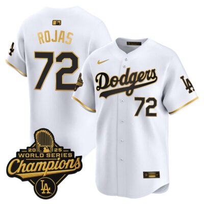 LA Dodgers #72 Miguel Rojas 2025 World Series Champions Vapor Premier Limited Jersey - White Gold / Champions
