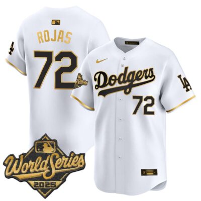 LA Dodgers #72 Miguel Rojas 2025 World Series Champions Vapor Premier Limited Jersey - White Gold / World Series