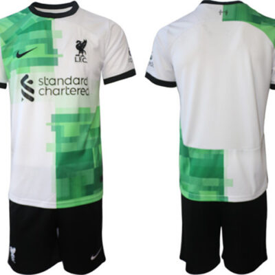 Liverpool Custom 2023/24 White/Green Away Soccer Jersey Suit