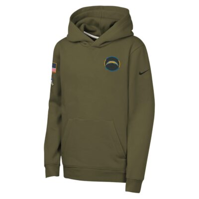 Alternative view of Los Angeles Chargers Youth 2025 Salute to Service Club Fleece Hoodie - Olive