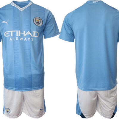 Manchester City Custom 2023/24 Blue Home Soccer Jersey Suit