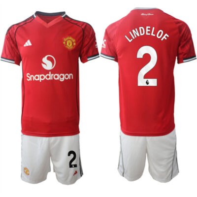 Manchester United #2 Victor Lindelof 2025/26 Red Home Soccer Jersey Suit