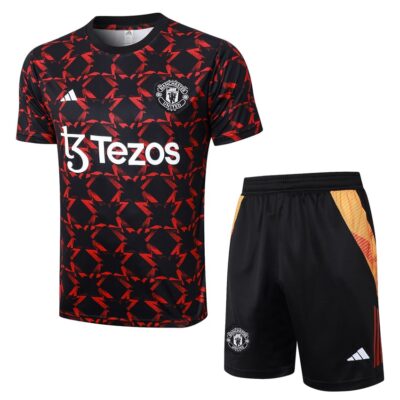 Manchester United 2024 2025 Black Red Soccer Jersey Shorts Set
