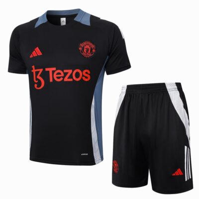 Manchester United 2024 2025 Black Soccer Jersey Shorts Set
