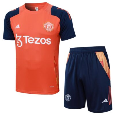 Manchester United 2024 2025 Orange Soccer Jersey Shorts Set