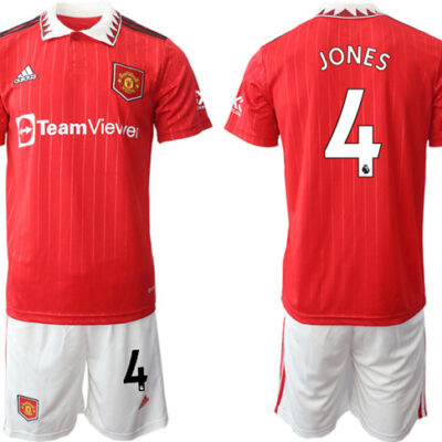 Manchester United #4 Jones 22/23 Red Home Soccer Jersey Suit
