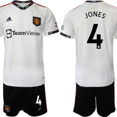 Manchester United #4 Jones White Away Soccer Jersey Suit