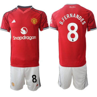 Manchester United #8 Bruno Fernandes 2025/26 Red Home Soccer Jersey Suit