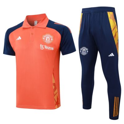 Manchester United Polo + Pants 2024 2025 Orange Training Tracksuit
