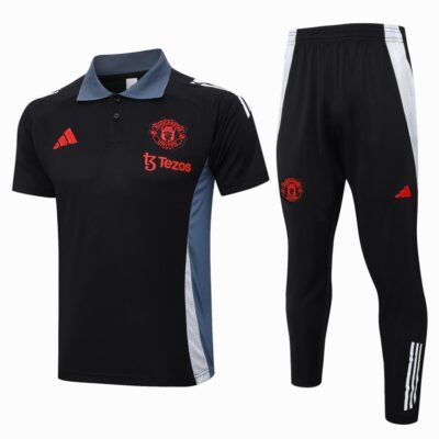 Manchester United Polo + Pants Training Tracksuit 2024 2025 Black