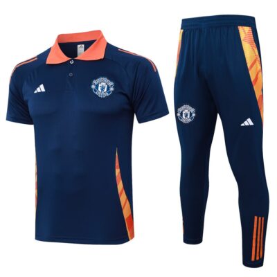 Manchester United Polo + Pants Training Tracksuit 2024 2025 Blue
