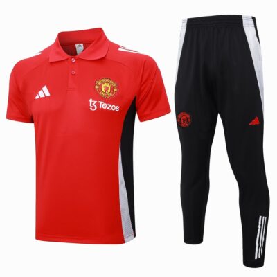 Manchester United Polo + Pants Training Tracksuit 2024 2025 Light Red