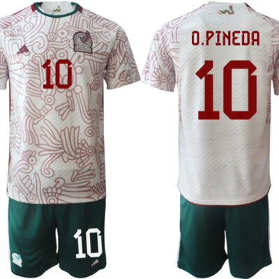 Mexico #10 O.Pineda White Away Soccer Jersey Suit