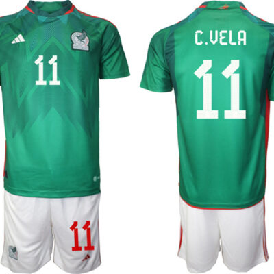 Mexico #11 C.Vela Green Home Soccer Jersey Suit 001