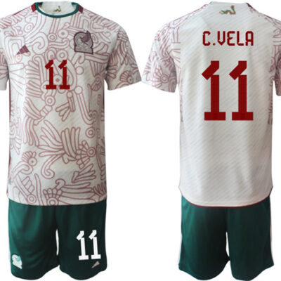Mexico #11 C.Vela White Home Soccer Jersey Suit 001