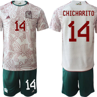 Mexico #14 Chicharito White Away Soccer Jersey Suit