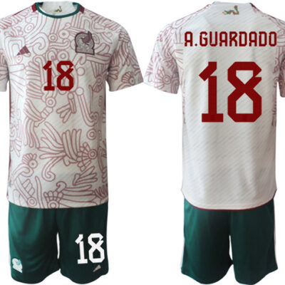 Mexico #18 A.Guardado White Away Soccer Jersey Suit
