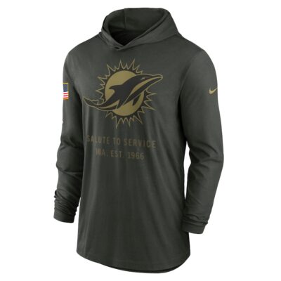 Alternative view of Miami Dolphins 2025 Salute to Service Sideline Dri-FIT Lightweight Hooded Pullover - Forest Green