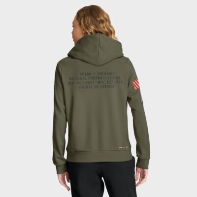 Alternative view of Miami Dolphins Women's 2025 Salute to Service Sideline Standard Issue Dri-FIT Hoodie - Olive