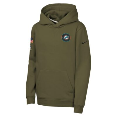Alternative view of Miami Dolphins Youth 2025 Salute to Service Club Fleece Hoodie - Olive