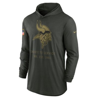 Alternative view of Minnesota Vikings 2025 Salute to Service Sideline Dri-FIT Lightweight Hooded Pullover - Forest Green