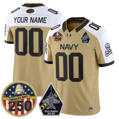 Navy Midshipmen 'Jolly Rogers Edition' Vapor Limited Custom Jersey - 250th Anniversary Patch - Gold Alternate