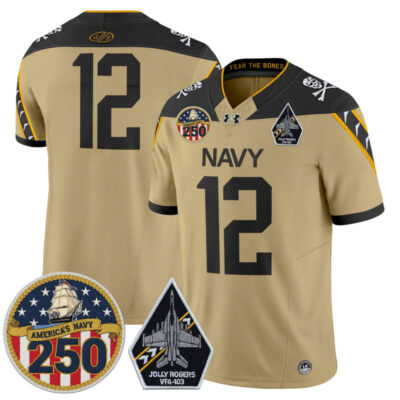 Navy Midshipmen 'Jolly Rogers Edition' Vapor Limited Jersey - 250th Anniversary Patch - Gold / 12th Man