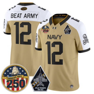 Navy Midshipmen 'Jolly Rogers Edition' Vapor Limited Jersey - 250th Anniversary Patch - Gold Alternate / #12 Beat Army