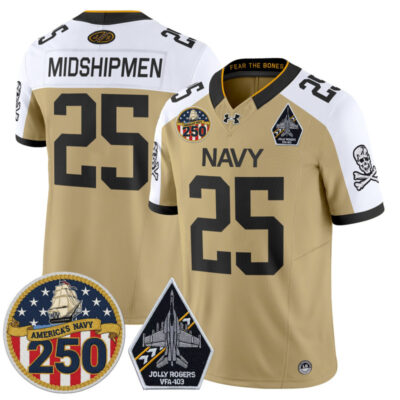 Navy Midshipmen 'Jolly Rogers Edition' Vapor Limited Jersey - 250th Anniversary Patch - Gold Alternate / #25 Midshipmen
