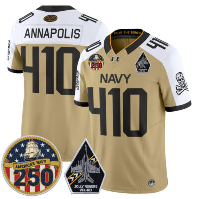 Navy Midshipmen 'Jolly Rogers Edition' Vapor Limited Jersey - 250th Anniversary Patch - Gold Alternate / Annapolis 410